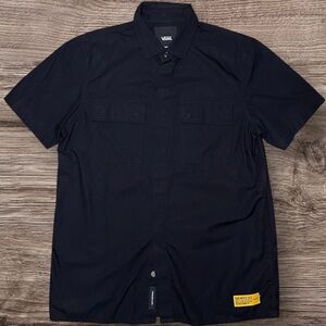 VANS Mens Small Shirt Button Up Black Short Sleeve Vans World Code Label